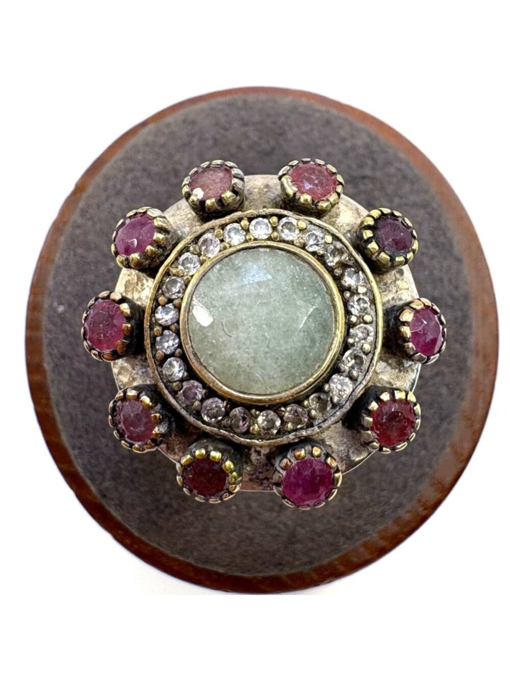 Green Quartz & Natural Ruby Cocktail Cluster Ring 925 Sterling Silver Halo Desig